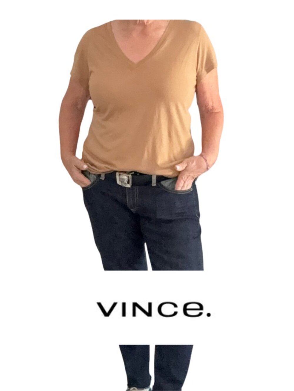 Vince Cotton V-Neck T-Shirt Color: Whiskey Size Lg